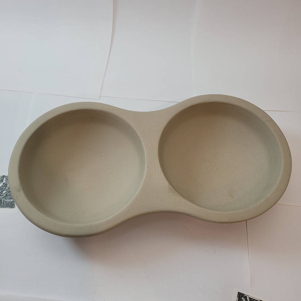 Pampered‎ Chef Stoneware 2184 Tan Two-Well Dipping Serving Baker USA